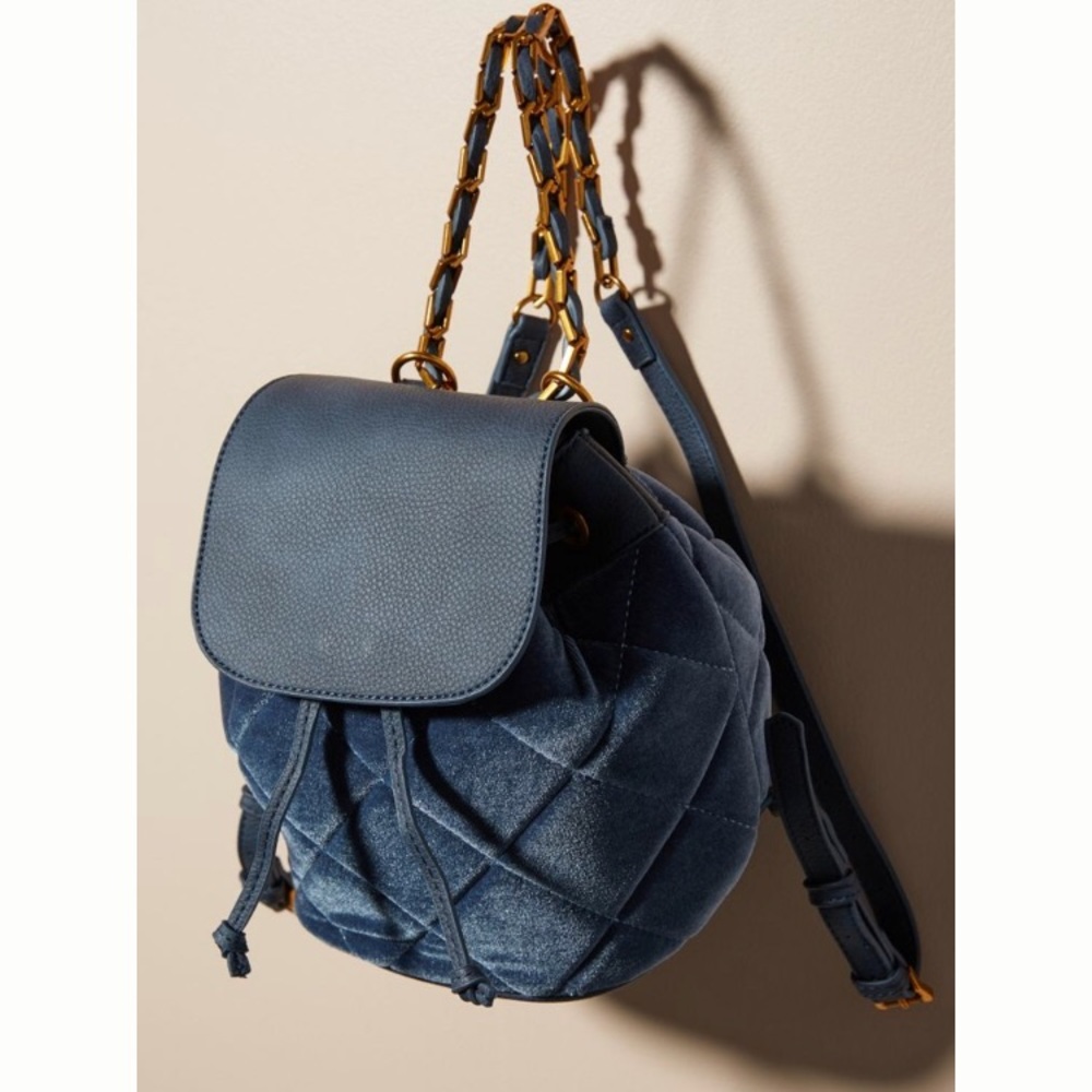 Anthropologie Blue Velvet Backpack